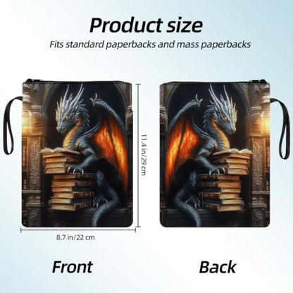 Padded Book Sleeve with Zipper & Front Pocket, Fabric Book Cover | Fantasy Book Dragon Gothic11.4"x8.7" Washable Canvas Pouch for Hardcovers, Tablets & Reading Accessories - color: Fantasy Book Dragon Gothic