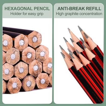 M&G Wooden Hexagonal Pencils, 2 Set 2B Pencils Graphite Round Pencils with Eraser for Classroom Teacher Office Supplies, Red Black