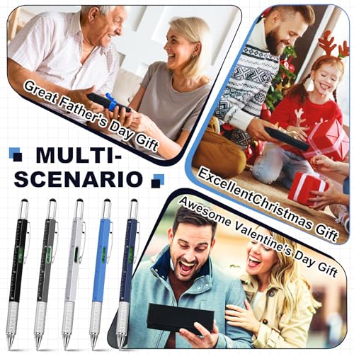 Zhanmai 8 Pcs 6 in 1 Multitool Pen Bulk Gift for Men Multi Tool Pen with Ruler Level Screwdriver Stylus Cool 20 Ink Refill Tool Gadget Birthday Christmas Stocking Stuffers (Black Gray White Blue) - color: Black, Gray, White, Blue