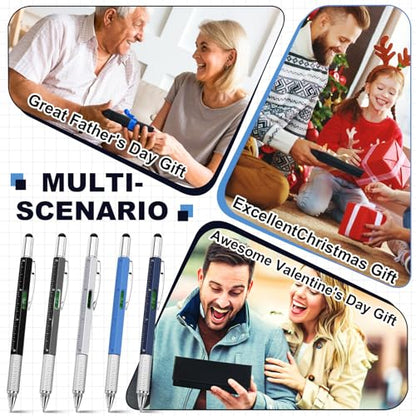 Zhanmai 8 Pcs 6 in 1 Multitool Pen Bulk Gift for Men Multi Tool Pen with Ruler Level Screwdriver Stylus Cool 20 Ink Refill Tool Gadget Birthday Christmas Stocking Stuffers (Black Gray White Blue) - color: Black, Gray, White, Blue