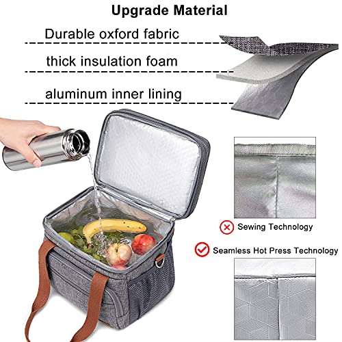 Weitars Lunch Bag for Women Men, Loncheras Para Mujer Dual Compartment Waterproof Reusable Large Lunch Box Wide-Open Cooler Tote Bag For Working Picnic Hiking (15L) (Gray(kahki)) - color: Gray(kahki)