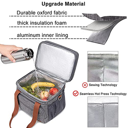 Weitars Lunch Bag for Women Men, Loncheras Para Mujer Dual Compartment Waterproof Reusable Large Lunch Box Wide-Open Cooler Tote Bag For Working Picnic Hiking (15L) (Gray(kahki)) - color: Gray(kahki)