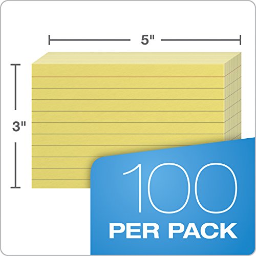 Oxford Ruled Color Index Cards, 3" x 5", Canary, 100 Per Pack (7321 CAN) - size: 100 Count (Pack of 1)