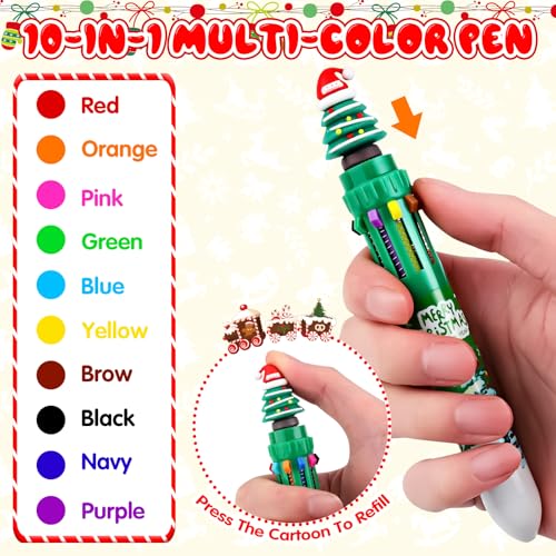 30 Sets Christmas Multicolor Pens 10-in-1 Fun Retractable Cartoon Ballpoint Pens Bulk with Greeting Card for Christmas Party Favors Stocking Stuffers Office Supplies Classroom Gifts - style: Christmas