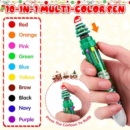 30 Sets Christmas Multicolor Pens 10-in-1 Fun Retractable Cartoon Ballpoint Pens Bulk with Greeting Card for Christmas Party Favors Stocking Stuffers Office Supplies Classroom Gifts - style: Christmas