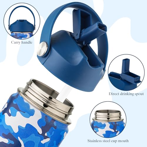 Kids Water Bottle with Straw Lid-12 oz Insulated Stainless Steel Thermal Cup, Leakproof Wide Mouth Sports Bottle Keeps Cold 12H & Hot 6H for Gym Office Outdoor - color: Camouflage