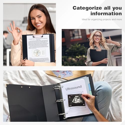 Ospelelf 3 Ring Binder, 3 Inch, Cute Letter Size (11" x 8.5") with 5 Tab Dividers, File Folder Labels and Low Profile Clipboards, Black Binder for School and Office Supplies - color: Black, size: 3in（Letter Size）