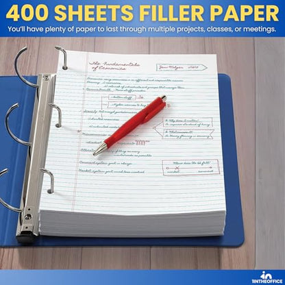 1InTheOffice Loose Leaf Paper College Ruled, Filler Paper, Notebook Paper College Ruled, 8" x 11", 3-Hole Punched, 400 Sheets