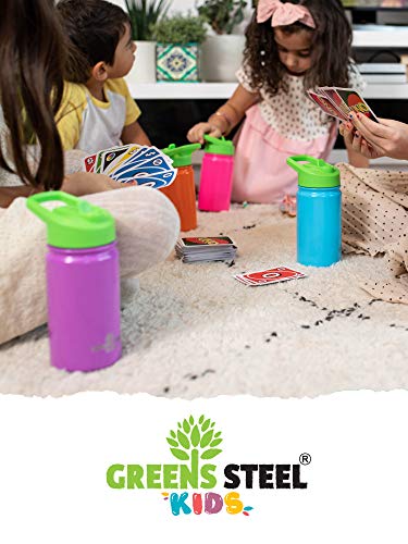 Kids Water Bottle - 12oz Purple | Leak Proof With Straw & Handle | 24 Hours Cold | Insulated, Double Wall Stainless Steel | Easy Sip Toddler Cup | Child's Flask | Eco Friendly - color: Purple