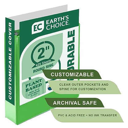 Samsill Plant-Based 2 Inch Durable Round Ring, View Binder, Eco-Friendly, USDA Certified Biobased, Single, Bright Green - color: Lime Green, size: 2-Inch