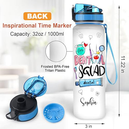 Hyturtle Personalized Dental Water Bottle - 32oz Motivational Water Bottle with Leak-Proof Lid Time Marker - Custom Name Gift for Dentists, Dental Assistants, Dental Students On Birthday, Christmas - color: Dentist