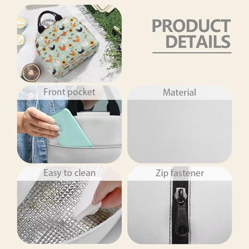 Cute Chicken Kids Lunch Box Portable Leakproof Large Capacity Thermal Picnic Cool Bags Multifunctional for School Picnic Travel Hiking Camping - color: Cute Chicken