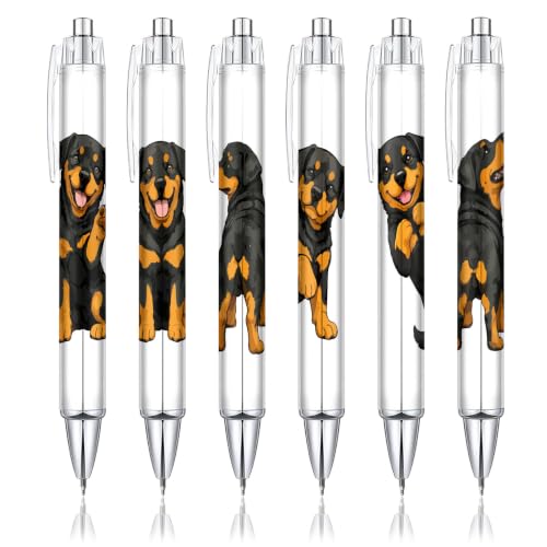 Cute Rottweiler Pens 6-Pack, Funny Dog Ballpoint Pens for Kids & Women, Puppy Gifts for Dog Lovers, School Supplies, Office Desk Accessories, Party Favors