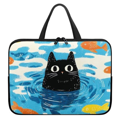 10 Inch Black Cat Laptop Sleeve Cover Computer Bag Tablet Carrying Case with Handle, Water-Repellent Tote Bags Notebook Sleeves Handbag Messenger Briefcase Shoulder Bag - color: Black Cat, size: 10 Inch
