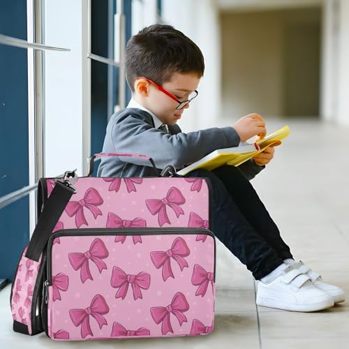 Cute Pink Bows Zipper Binder for School with Shoulder Strap & Extra Pockets - 1.5 Inch 3-Ring Binder Holds 500+ Sheets, Textbooks, Laptop - color: Cute Pink Bows