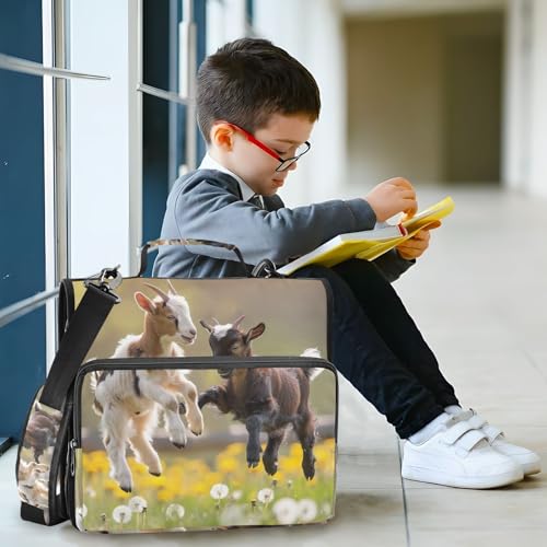 3 Ring Zipper Binder with Shoulder Strap, 500 Sheets Capacity, Multi-Pocket Organizer for School/Office, 1.5 Inch D-Rings Zip Binder (Playful Goats Pattern)