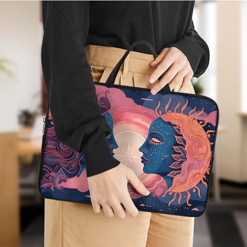 Laptop Sleeve Bag with Handle Computer Protective Soft Cover Case for 14 Inch 13 Inch Laptop,Art Sun and Moon - color: Art Sun and Moon