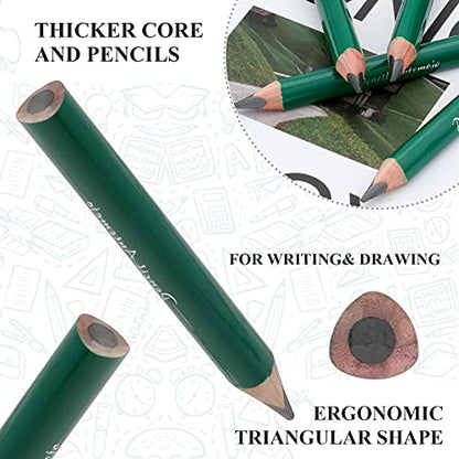 Suitable for 2-5 years old short triangle big wide grip thick, 8 3.5 inch thick pencils, preschool children, children hand drawing mini wooden pencils (dark green) - color: Green