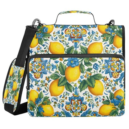 3 Ring Zipper Binder Lemon Yellow Blue Bohemian Binders Bag with Shoulder Strap 500 Sheets Paper Organizer Trapper Keeper Documents Storage File Folder for School Office - color: A2810