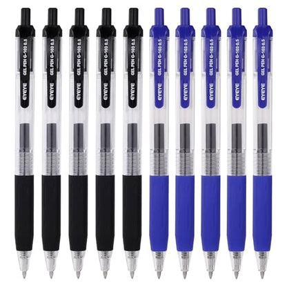EYEYE G-103 0.5mm Gel Pens, 5 Black 5 Blue, Extra Fine Point Pen | Retractable, Quick Drying, Ballpoint Pen Fine Point Smooth Writing Pens for Office School Supplies - color: Black+Blue, size: 0.5mm