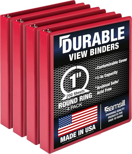 Samsill 4 Pack Durable 1 Inch 3 Ring Binders, Round Ring, Clear View Cover for Presentations, Red - color: Red, size: 1-Inch