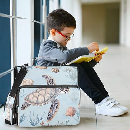 3 Ring Zipper Binder Watercolor Sea Turtle Binder Organizer Portfolio with File and Shoulder Strap & Handle Large Capacity File Folder - color: Sea Turtle