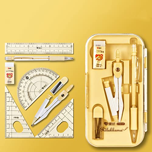 Math Geometry Kit Set Geometry Set Drawing Compass 0.7mm Mechanical Pencil Eraser Protractor Rulers Drafting Compass 8 Piece Set for Student Professional Precision Compass (Color : Grey) - color: Grey