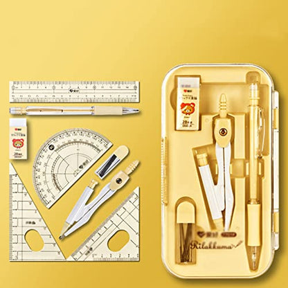 Math Geometry Kit Set Geometry Set Drawing Compass 0.7mm Mechanical Pencil Eraser Protractor Rulers Drafting Compass 8 Piece Set for Student Professional Precision Compass (Color : Grey) - color: Grey