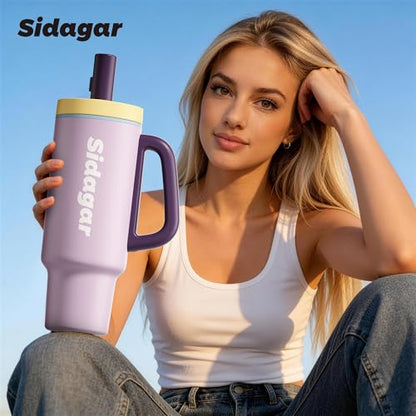 36oz Insulated Tumbler with Handle, Stainless Steel Water Bottle, Leak-Resistant Travel Coffee Mug with Push Button Lid, Cup Holder Friendly for Tea & Daily Use, Purple - color: Lavender Mist