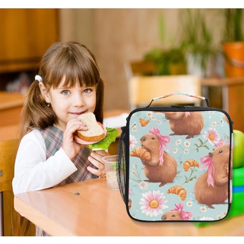 ALAZA Bow Capybara Lunch Box Insulated Lunch Bag Kids Cooler Tote Bag Freezable Shoulder Strap Lunchbox for Girls School Picnic - color: Multi90