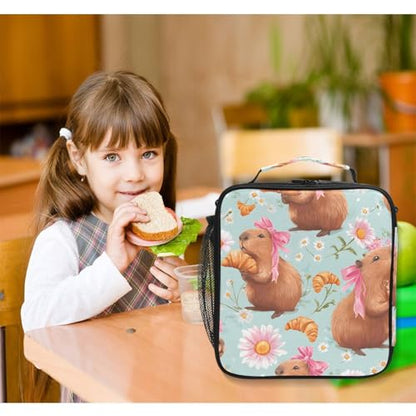 ALAZA Bow Capybara Lunch Box Insulated Lunch Bag Kids Cooler Tote Bag Freezable Shoulder Strap Lunchbox for Girls School Picnic - color: Multi90