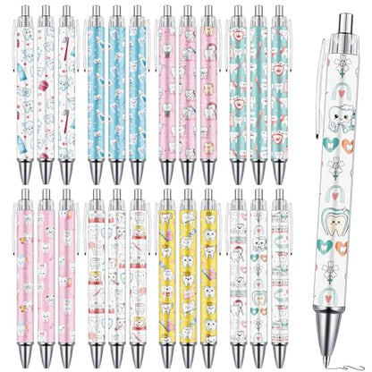 Dental Ballpoint Pens Gifts - 24 Pcs Teeth Pens Sets Tooth Retractable Writing Ball Point Pen Dental Assistant Hygienist Appreciation Gifts for Office Stationery Home School Supplies - style: Dental
