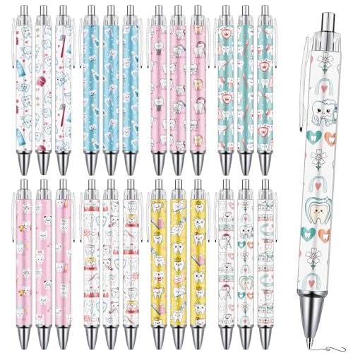 Dental Ballpoint Pens Gifts - 24 Pcs Teeth Pens Sets Tooth Retractable Writing Ball Point Pen Dental Assistant Hygienist Appreciation Gifts for Office Stationery Home School Supplies - style: Dental