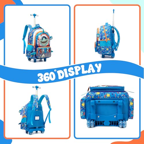 Kids Rolling Backpack with Wheels for Boys Elementary Students Kids Shark Travel Luggage Carry on School Backpack for Boys Ages 6-8 - color: 01 Shark