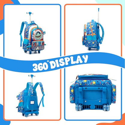 Kids Rolling Backpack with Wheels for Boys Elementary Students Kids Shark Travel Luggage Carry on School Backpack for Boys Ages 6-8 - color: 01 Shark