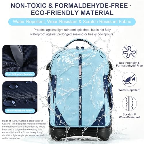 NEW TILAMI 18 Inch Expandable Rolling Backpack with 6-Wheel Stair Climbing, Waterproof Wheeled School Bag with 15.6" Laptop Sleeve for Boys Girls, Carry-on Luggage 98cm Dual-Height Handle - Sky Blue - color: Sky Blue