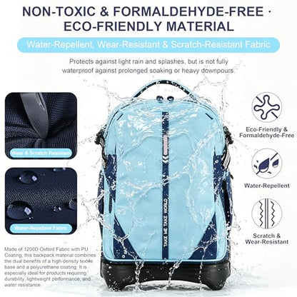 NEW TILAMI 18 Inch Expandable Rolling Backpack with 6-Wheel Stair Climbing, Waterproof Wheeled School Bag with 15.6" Laptop Sleeve for Boys Girls, Carry-on Luggage 98cm Dual-Height Handle - Sky Blue - color: Sky Blue
