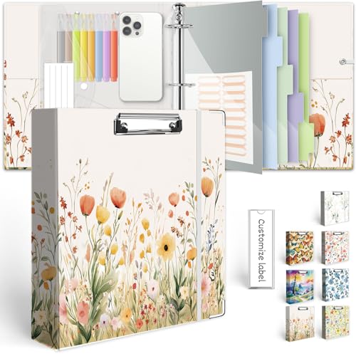 3 Ring Binder 2 Inch for 8.5"x11" Paper, Three Ring Binders with Clipboard, 5 Dividers with Tabs and Pockets, Decorative Binder with Pen Holder,Weed - color: Weeds, size: 2in（Letter Size）