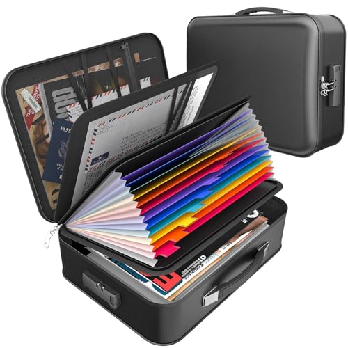 onvvippiv Hard Case Fireproof Document Box with Lock Zipper | Important File Organizer Waterproof Portable Home Office Travel Storage Accordion Folder for Letter A4 Laptop Files - color: Black, style: Hardshell Large