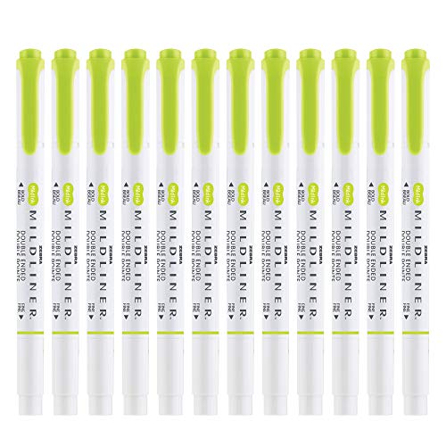 Zebra Pen Mildliner Dual-Tip Highlighters, Broad and Fine Tips, Ideal for Bible Highlighting, No Bleed, School Supplies, Teacher Supplies and Office Supplies, Mild Citrus Green Ink, 12-Pack (78450upc) - color: Citrus Green