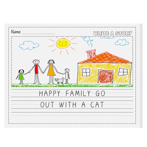 Eaasty 50 Sheets Story Writing Paper Bulk Handwriting Practice Paper for Kids Diary with Picture Story Space and Dotted Lines 11x8.5 Primary Composition Notebooks for Kindergarten Toddlers