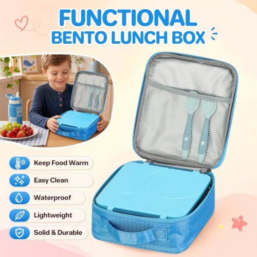 Itslife Bento Lunch Box for Kids with 8oz Soup Thermo&Lunch Bag, Leak-Proof Lunch Food Containers with 4 Compartment, Hot Food Insulated Food Jar for Kids School (Blue) - color: Blue