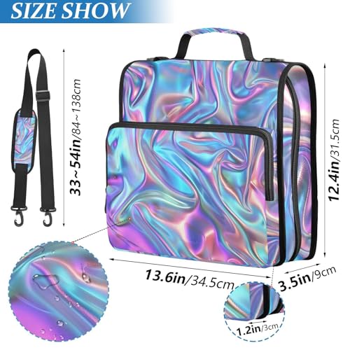 3 Ring Binder Zipper Binders Purple Laser Expanding File Folder Bag with Shoulder Strap - color: Purple