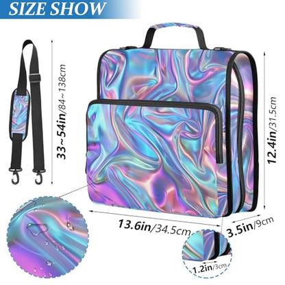 3 Ring Binder Zipper Binders Purple Laser Expanding File Folder Bag with Shoulder Strap - color: Purple