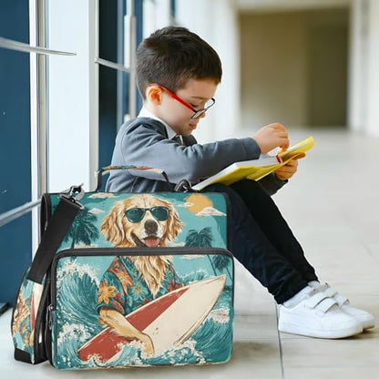 3-Ring Zipper Binder with Shoulder Strap Zip-Up Expanding File Folder Organizer Storage Fireproof Accordion Trapper Keeper Home School Office Three Butterfly (Puppy Surfboard)