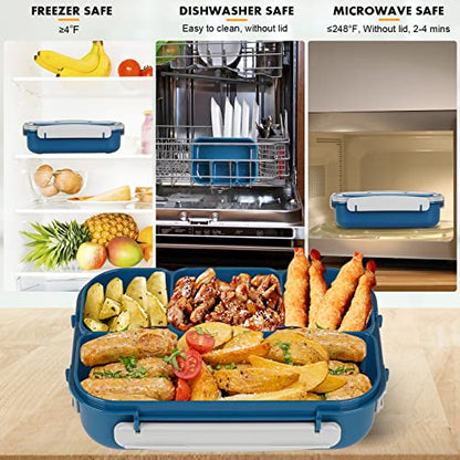 Bento Box for Kids 1300ML with 4 Compartment & Food Picks Cake Cups, Blue | Lunch Box Containers for Adults/Kids/Toddler, Leak-Proof, Microwave/Dishwasher/Refrigerator Safe, BPA Free - color: Blue