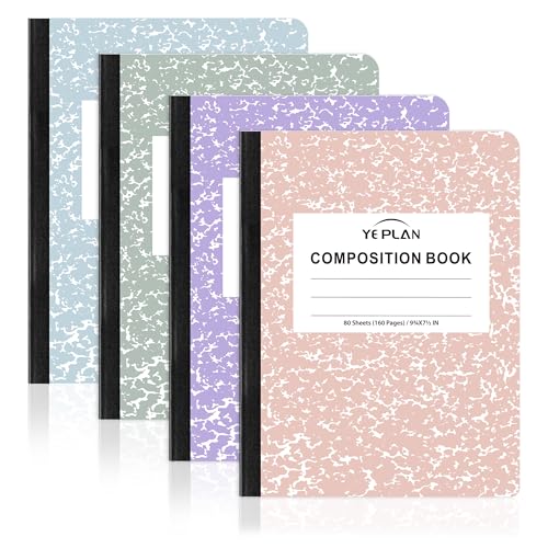 Yeplan Composition Notebooks 4 pack, Wide Ruled Notebook Paper, 9 3/4" x 7 1/2", 80 Sheets/160 Pages, Aesthetic Marble Composition Notebook for School & Office Supplies (4, Pastel Marble Colors) - color: 4 Pastel Marble Colors