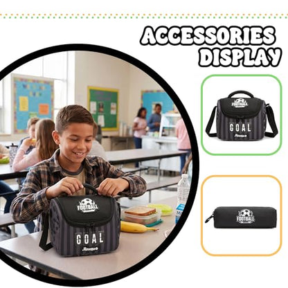 Kids Rolling Backpack for Boys 16.5" School Roller Backpack with Lunch Box, Toddler Backpacks with Wheels Rollig Wheeled Backpacks for Elementary School - color: Black Football