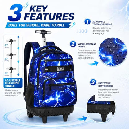 AGSDON Rolling Backpack for Boys, Men Roller Wheels Bookbag, Laptop Lightning Wheeled School Bag with Wheels for Teens - color: Blue