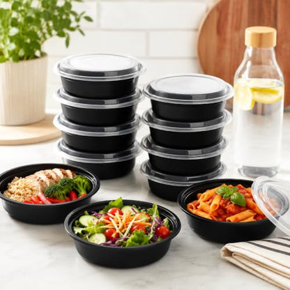 50 Pack Meal Prep Containers Reusable with Lids, Sturdy Leakproof Food Safe, Microwave Freezer Dishwasher Safe, To Go Take Out lunch Plastic Bento Food Storage Pans, BPA Free - Black (16 oz) - size: 16 oz